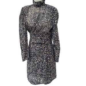 ba&sh Acia Dress Noir Metallic Scroll Long Sleeve Mini NWT Size 2 / M Luxury